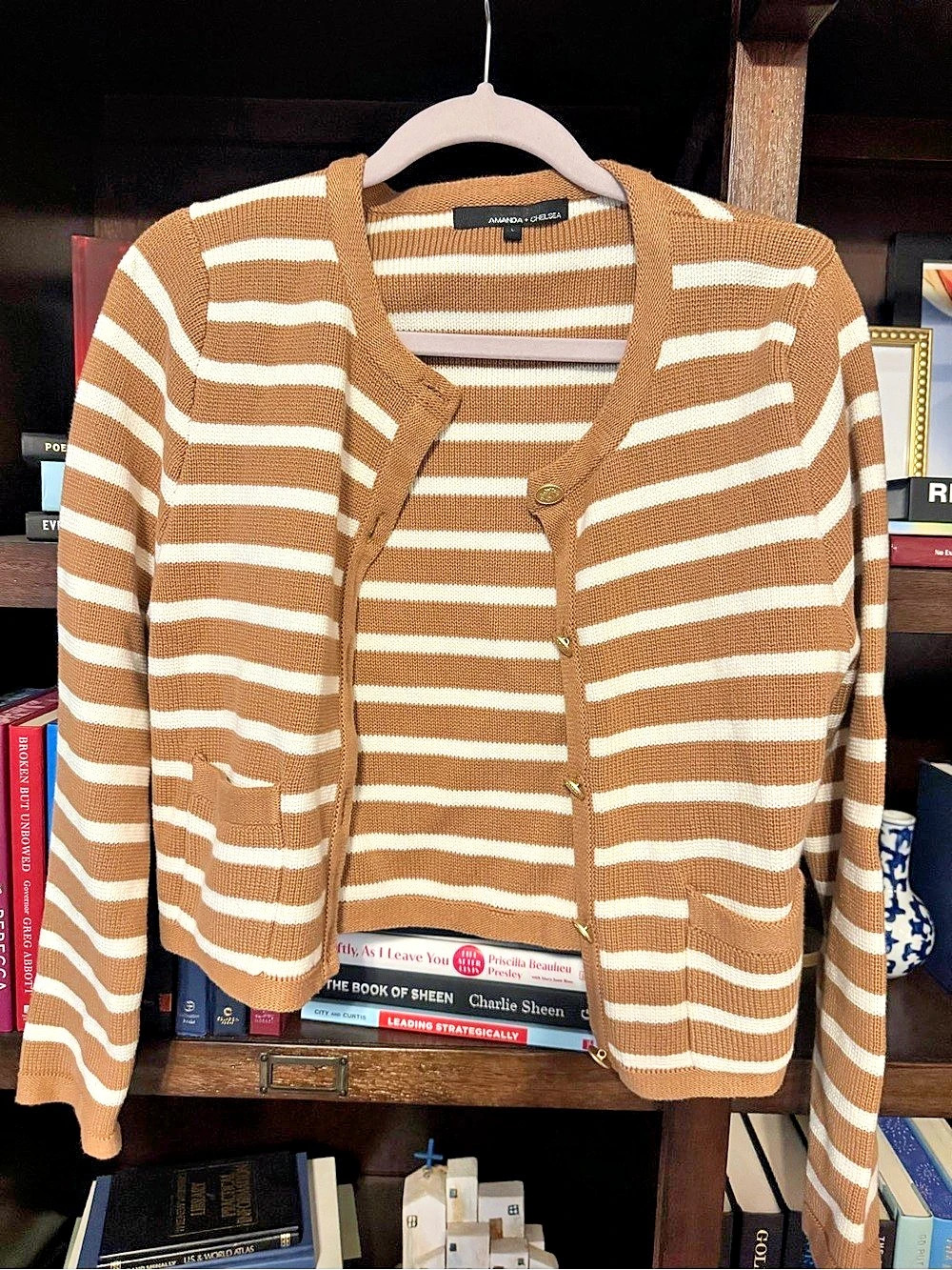 Amanda + Chelsea Striped Cardigan in Brown & White Like New